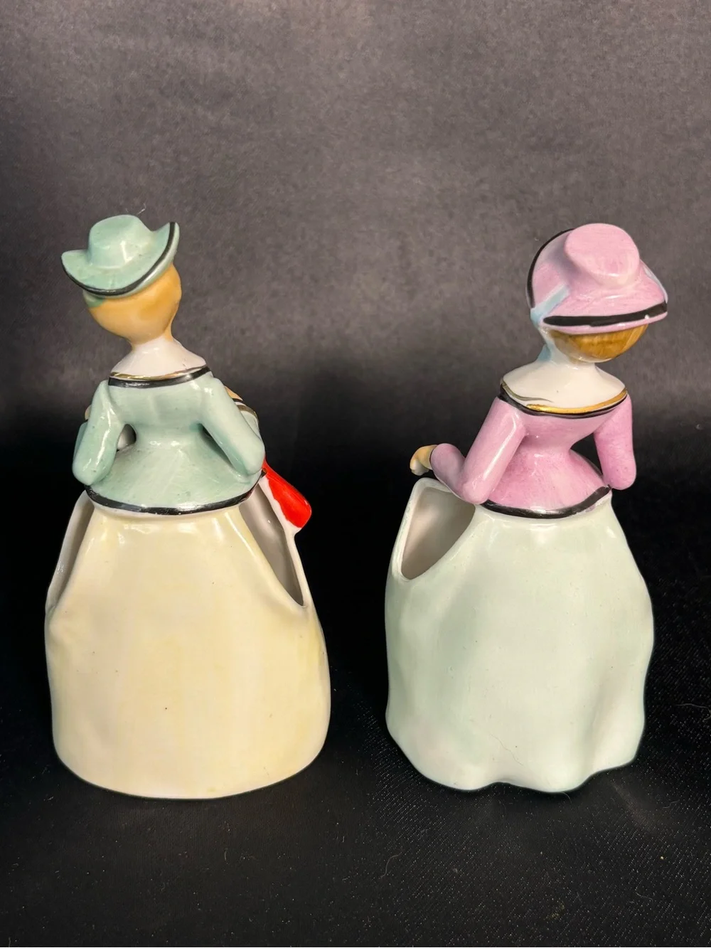 Pair Of Vintage 1940’s Victorian Ladies Bud Vases Porcelain Hand Painted Decor